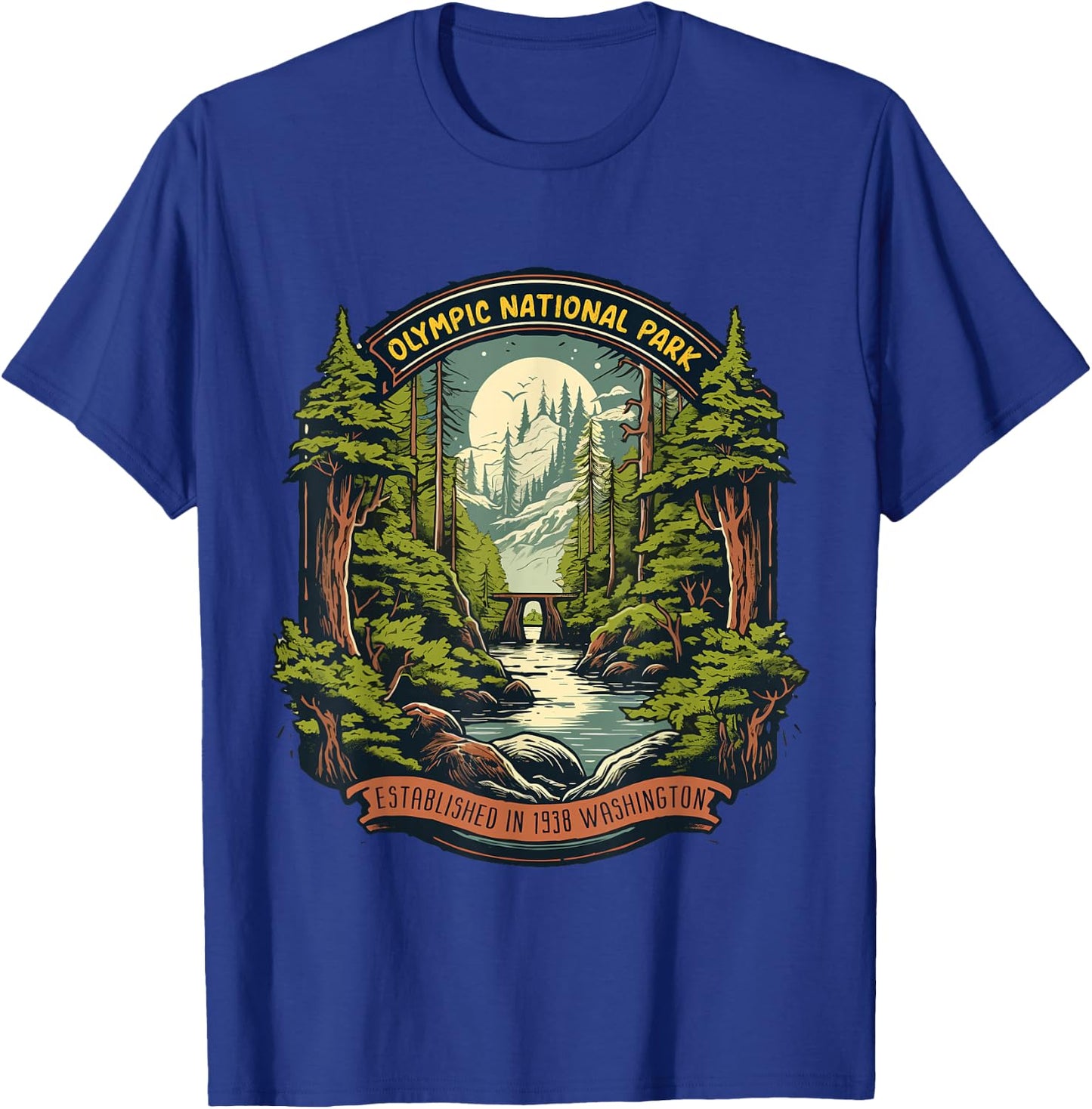 Olympic National Park -Adults Retro Black Cotton Small T-Shirt - T-Shirt | Royal