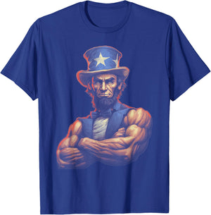 USA 4th Of July, Abraham Lincoln Funny Workout Muscles T-Shirt - T-Shirt | Royal
