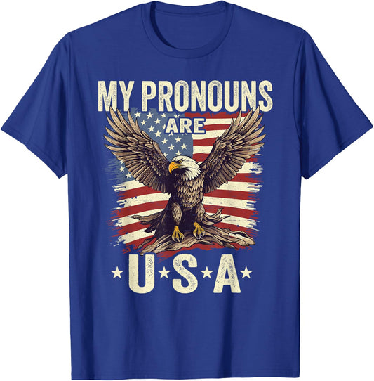 Patriotic American Flag Eagle 4th July My Pronouns Are USA T-Shirt - T-Shirt | Royal
