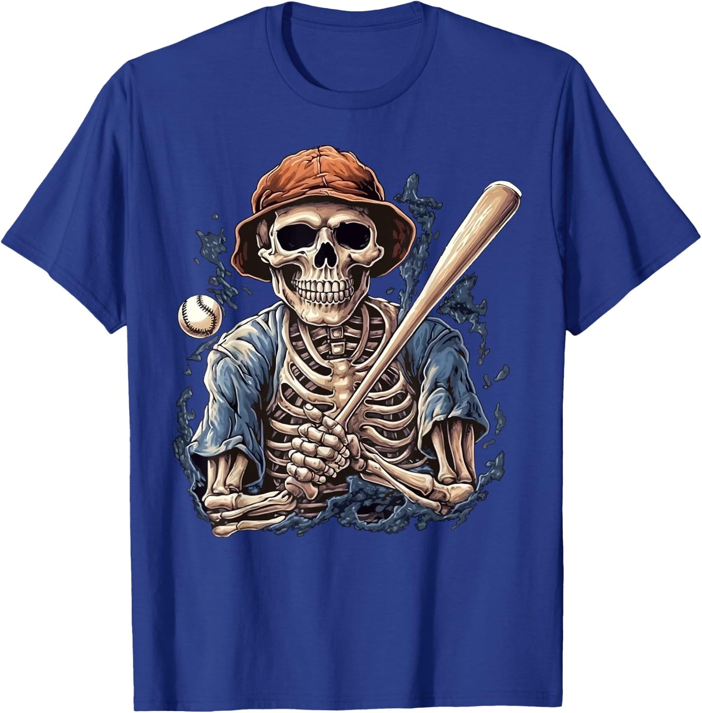 Skeleton Playing Baseball Halloween Scary Pirate Skeleton T-Shirt - T-Shirt | Royal