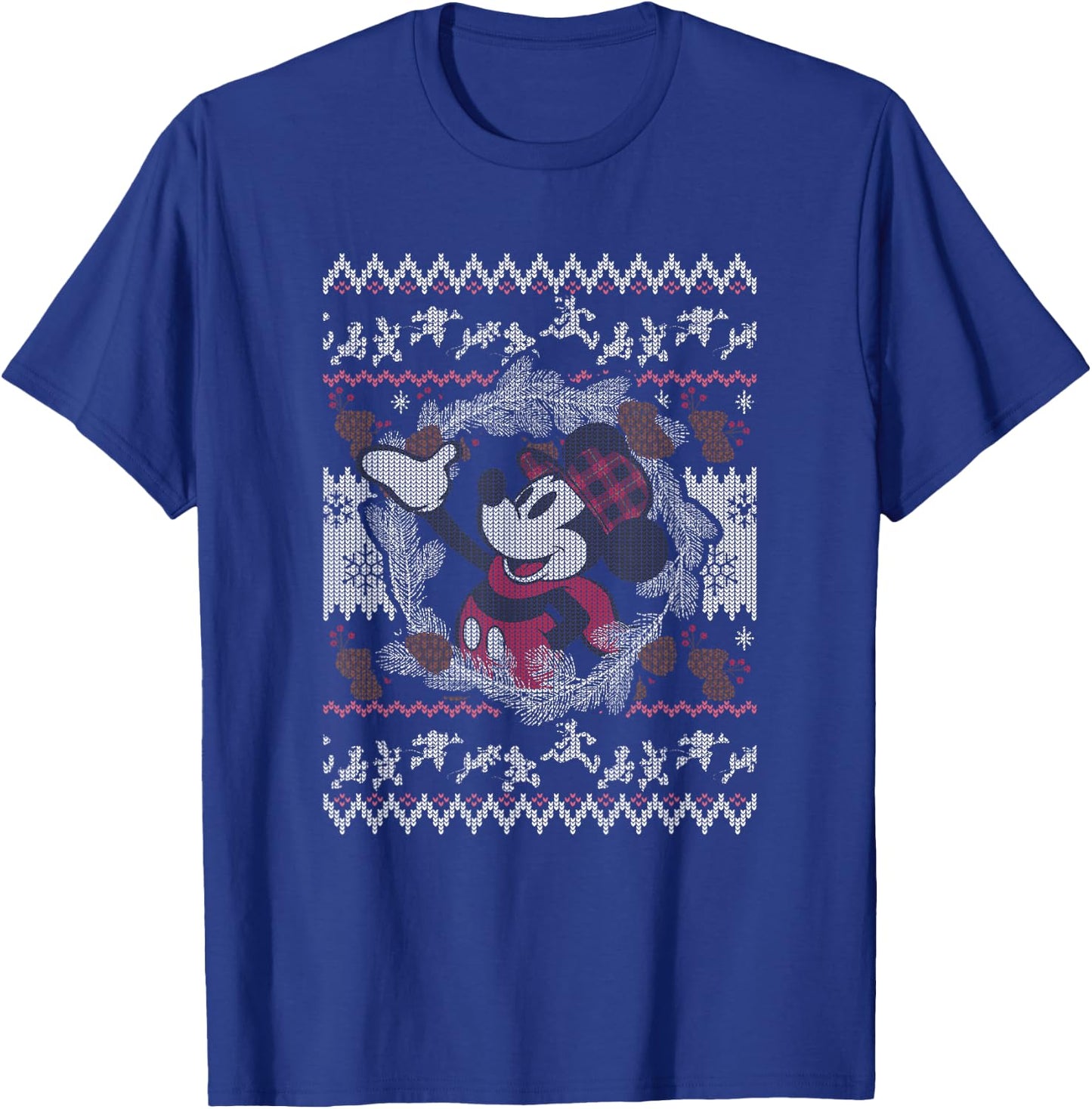 Disney Mickey and Friends Christmas Plaid Ugly Sweater T-Shirt - T-Shirt | Royal