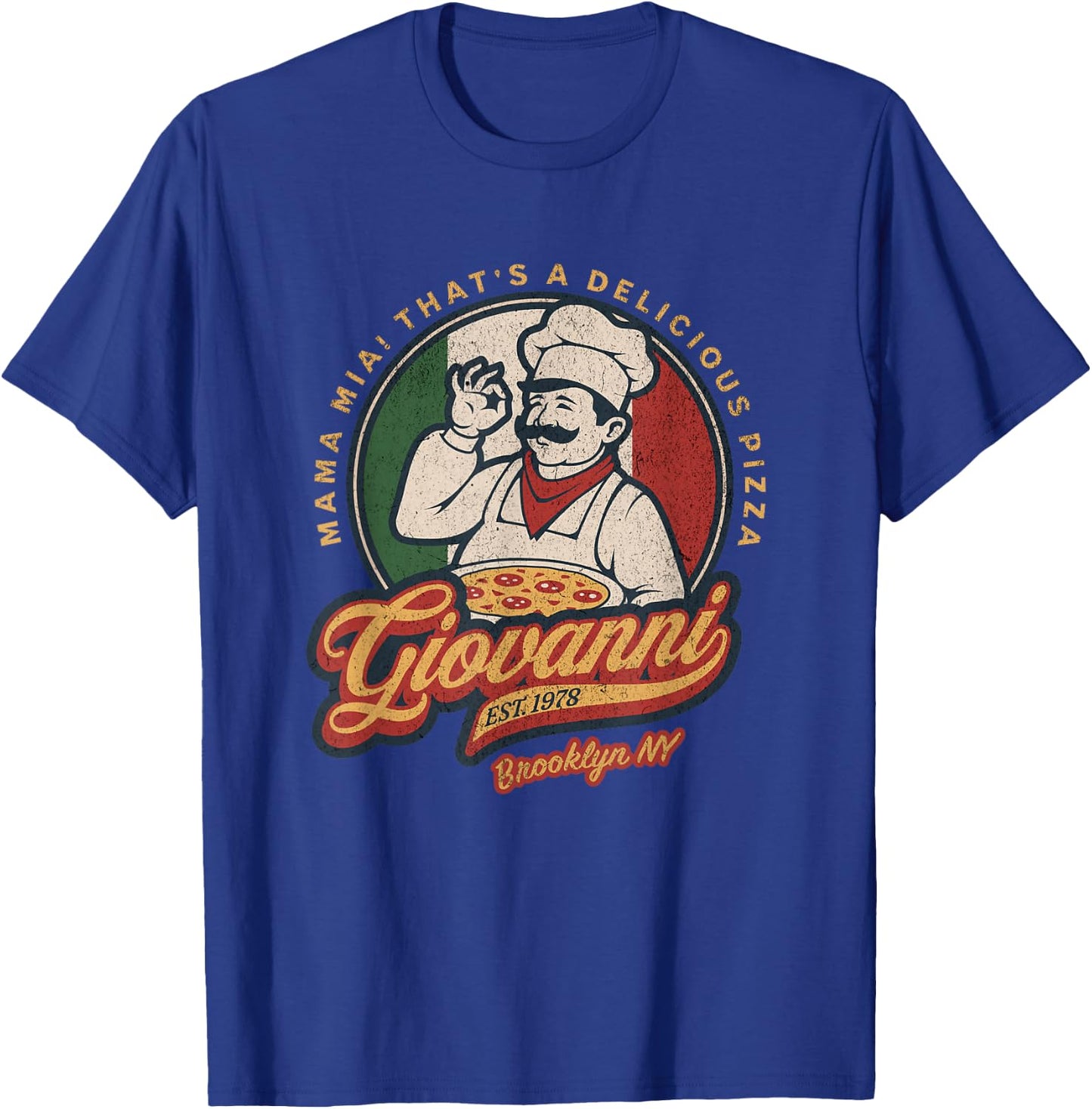Vintage New York Pizza Retro 70s Giovanni Brooklyn NY T-Shirt - T-Shirt | Royal