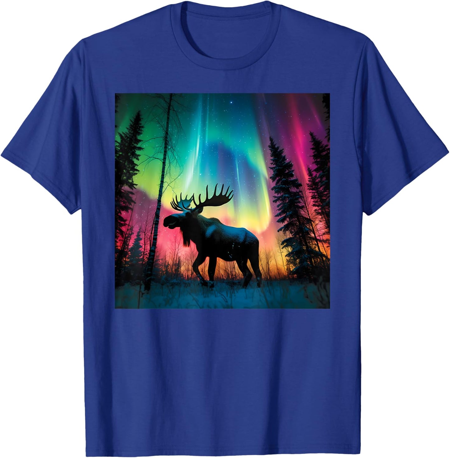 Minnesota Northern Lights Moose Family Winter Camping Trip T-Shirt - T-Shirt | Royal