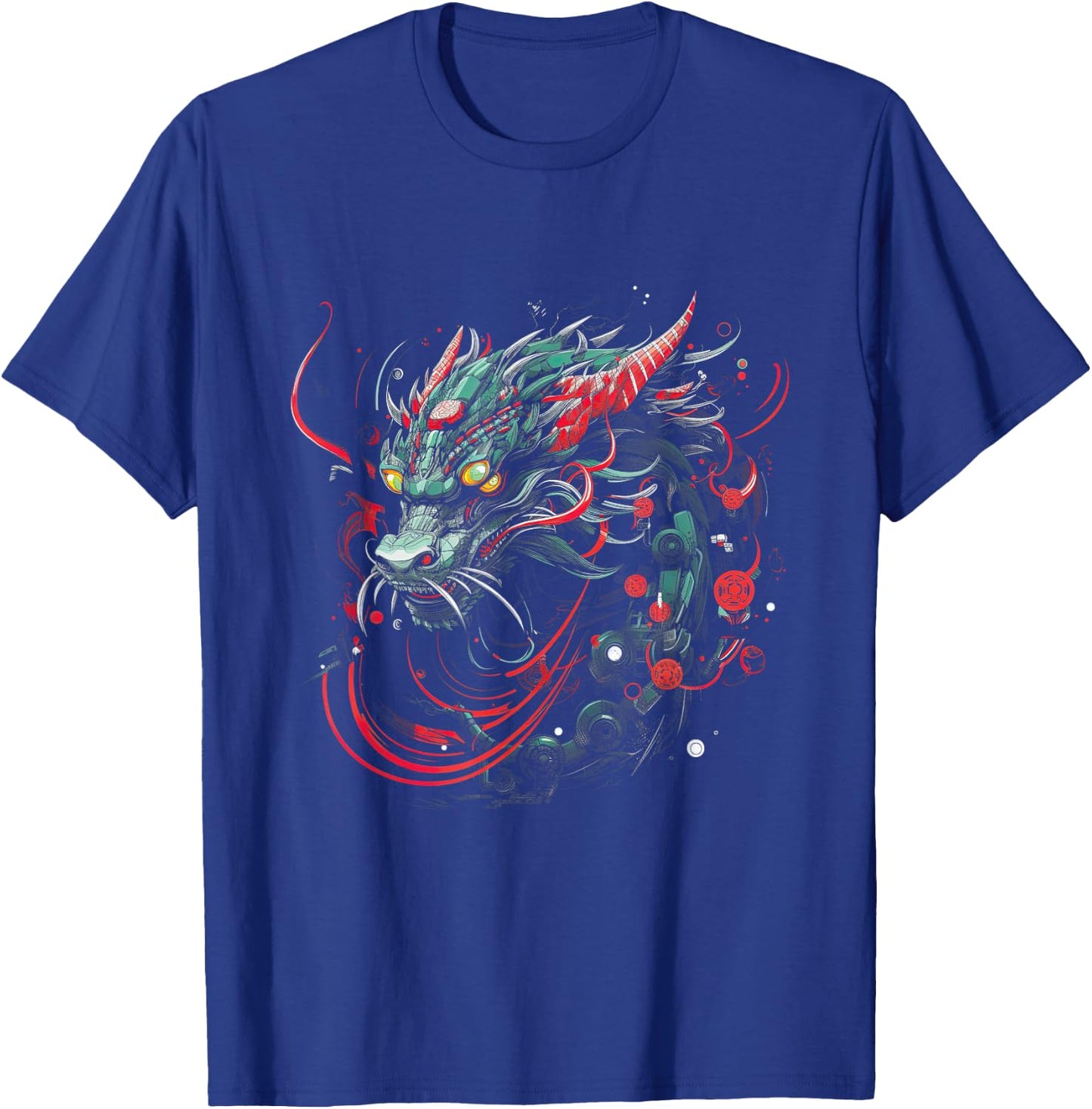 Dragon Asia Mythology Futuristic Japanese Cyberpunk Japan Art Cyber - Women's -Adults Black Short Sleeve Classic Fit Collarless - Small T-Shirt - T-Shirt | Royal