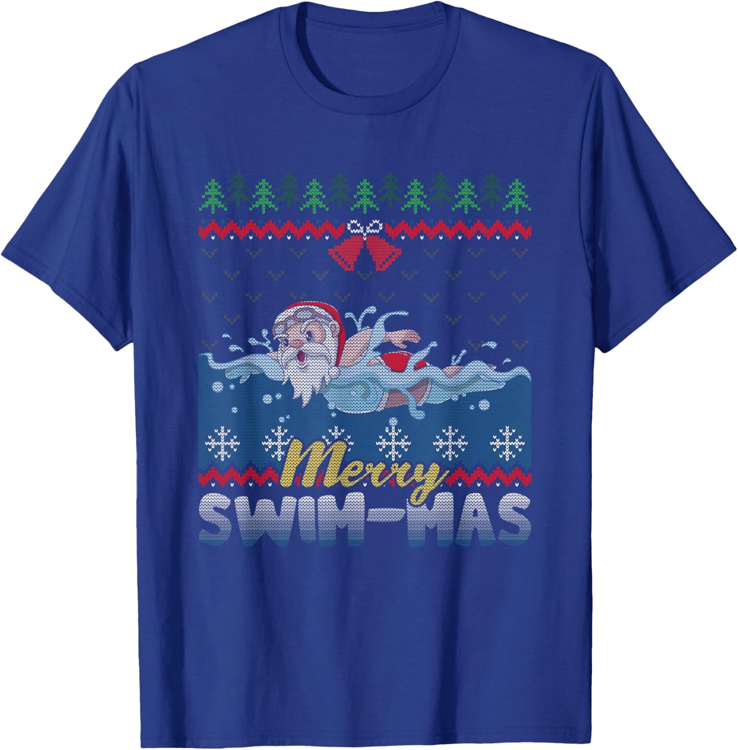 Merry Swim-Mas Santa Claus Swimming Ugly Christmas Sweater T-Shirt - T-Shirt | Royal
