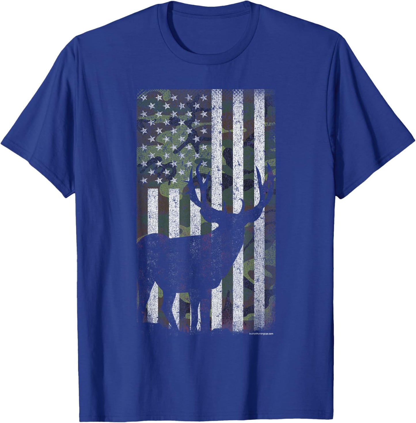 Deer Hunting Mule Deer Buck Camo US Flag - American Retro T-Shirt - T-Shirt | Royal