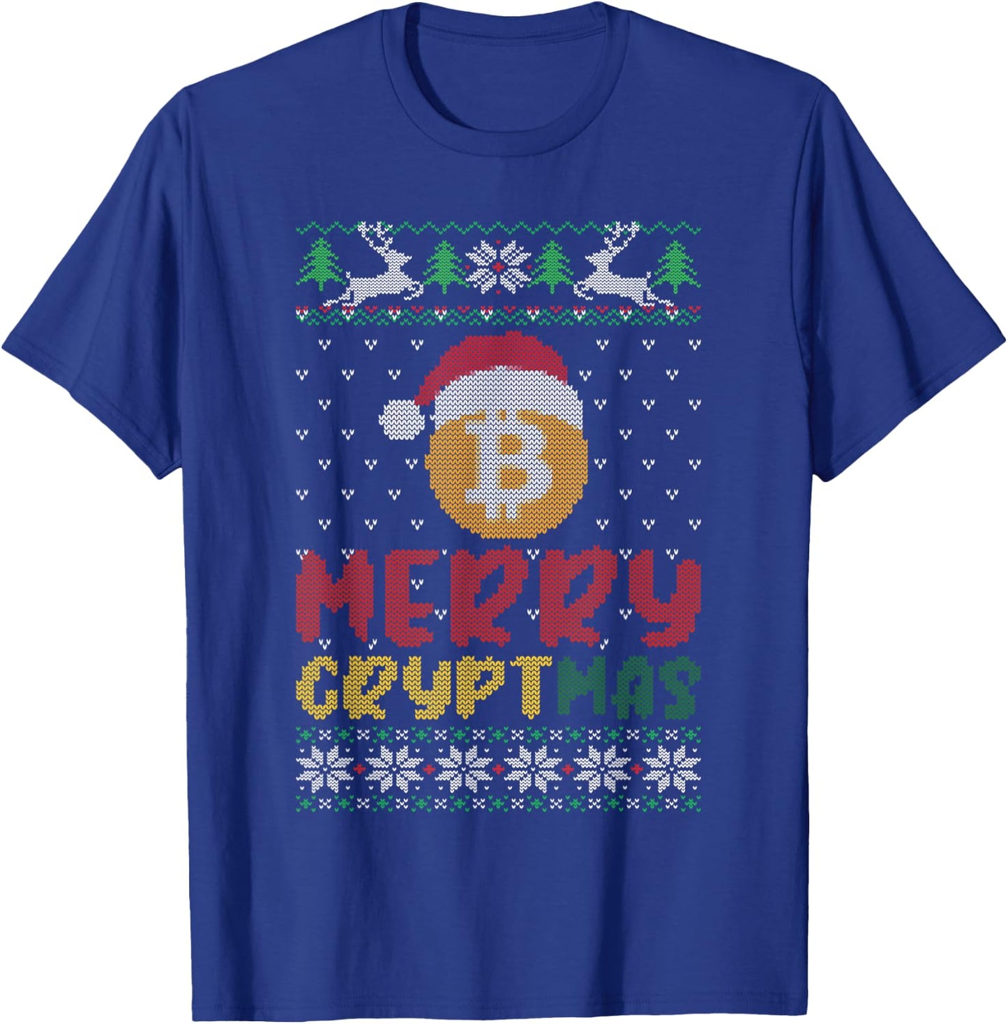 Merry Cryptmas, Ugly Bitcoin Blockchain Santa Hat Christmas T-Shirt - T-Shirt | Royal