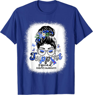 Support Squad Messy Bun Women Diabetes Awareness T-Shirt - T-Shirt | Royal