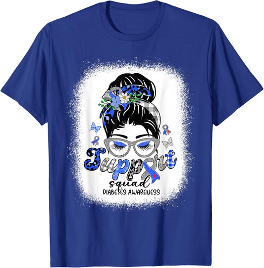 Support Squad Messy Bun Women Diabetes Awareness T-Shirt - T-Shirt | Royal