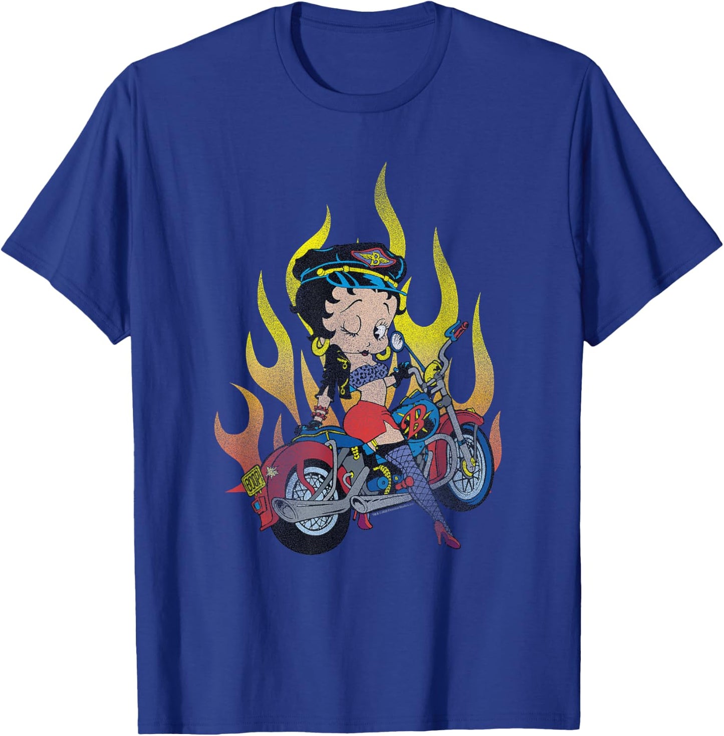 Betty Boop Biker Pose Fire Background V-2 T-Shirt - T-Shirt | Royal