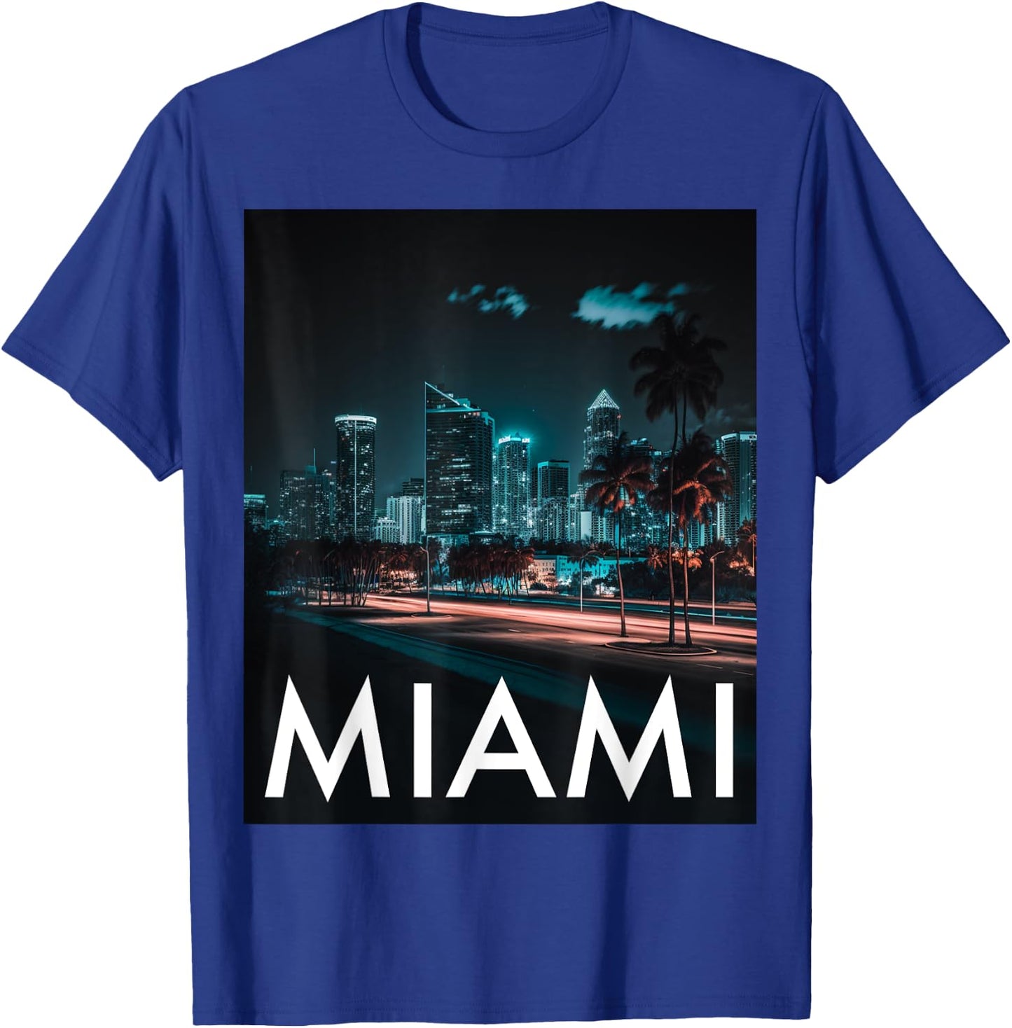 Miami Skyline Nightlife T-Shirt - T-Shirt | Royal