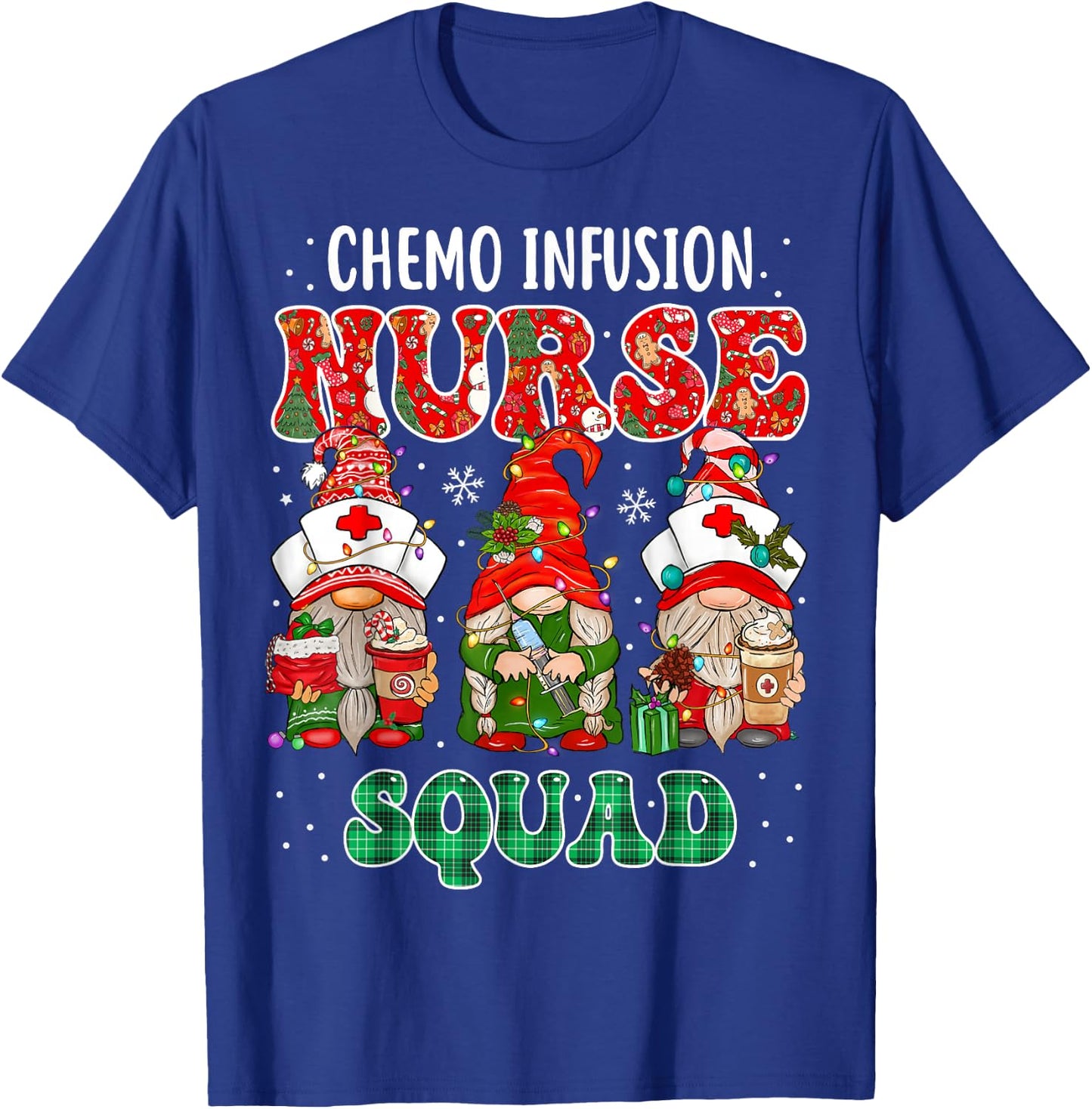 Chemo Infusion Nurse Cute Christmas Gnomes Oncology Nurse T-Shirt - T-Shirt | Royal