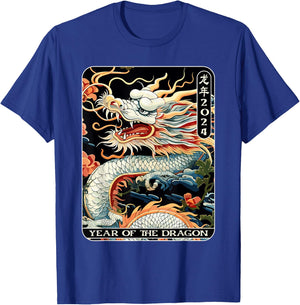 Year Of The Dragon 2024 Vintage Chinese Art Women, Men T-Shirt - T-Shirt | Royal