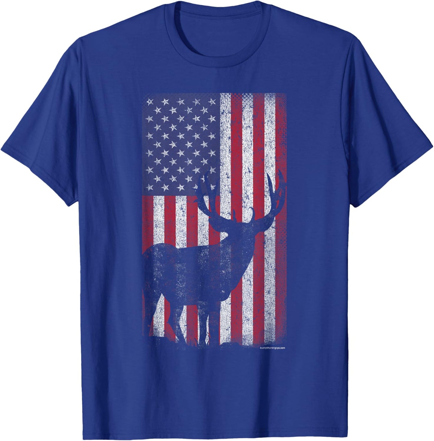 Deer Hunting Mule Deer Buck US Flag - American Retro T-Shirt - T-Shirt | Royal