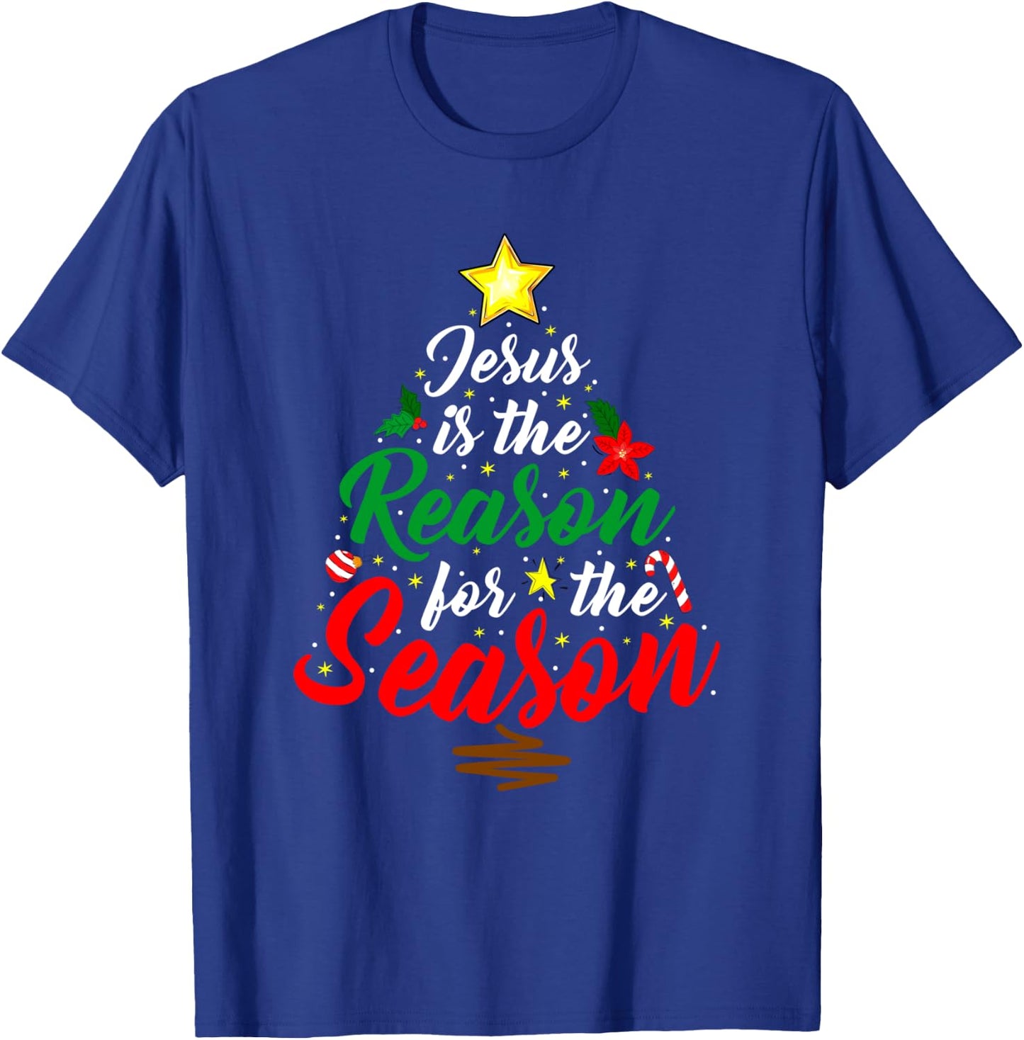 Christian Jesus The Reason Christmas Tree Xmas Religious T-Shirt - T-Shirt | Royal