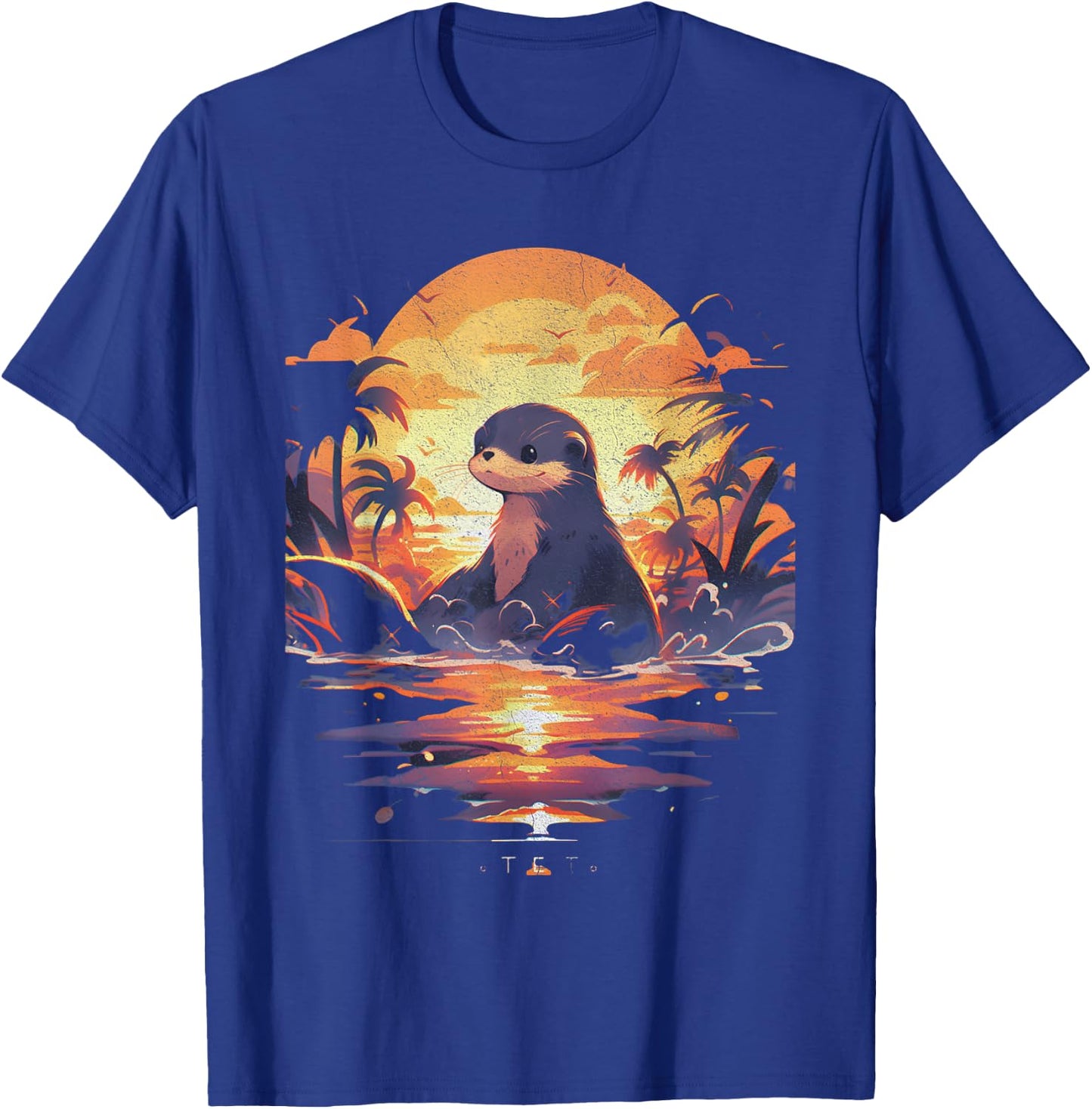 Cute Sunset Otter Tropical Beach Illustration Animal T-Shirt - T-Shirt | Royal