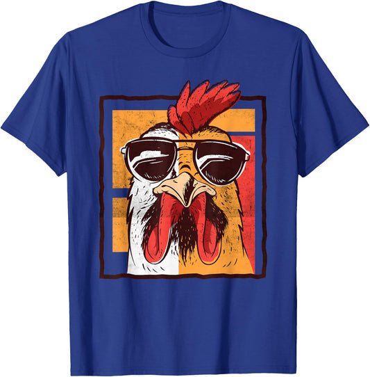 Retro Vintage Chicken Cool Rooster Wearing Sunglasses T-Shirt - T-Shirt | Royal