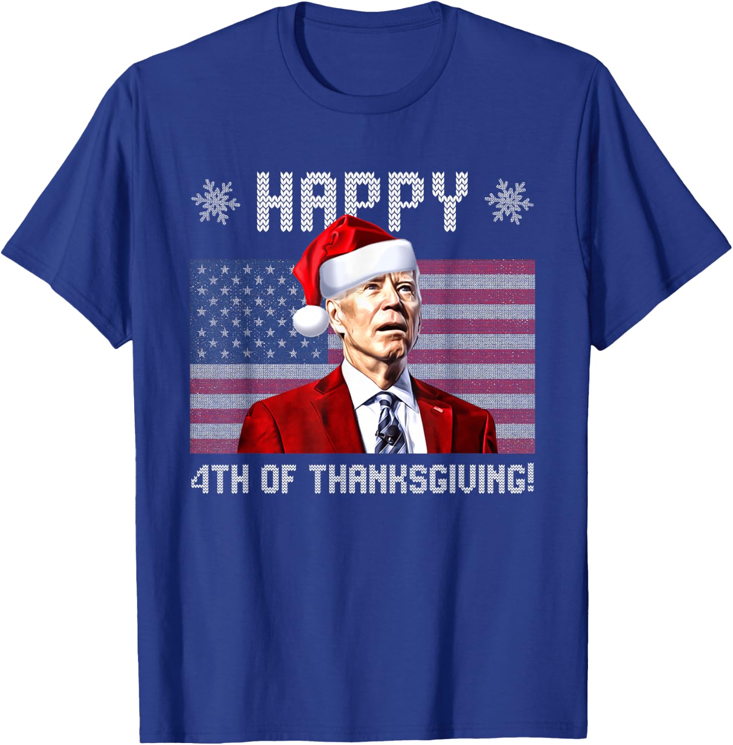 Happy 4th of Thanksgiving Christmas Biden Santa USA Flag T-Shirt - T-Shirt | Royal