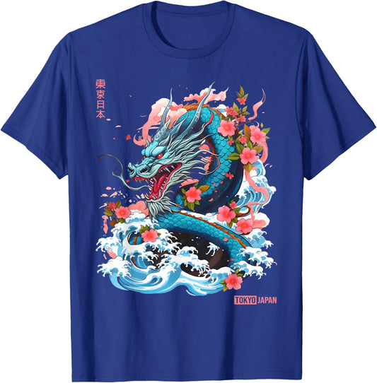 Japanese Dragon Tokyo Asian Manga Inspired Retro 80’s Style T-Shirt - T-Shirt | Royal