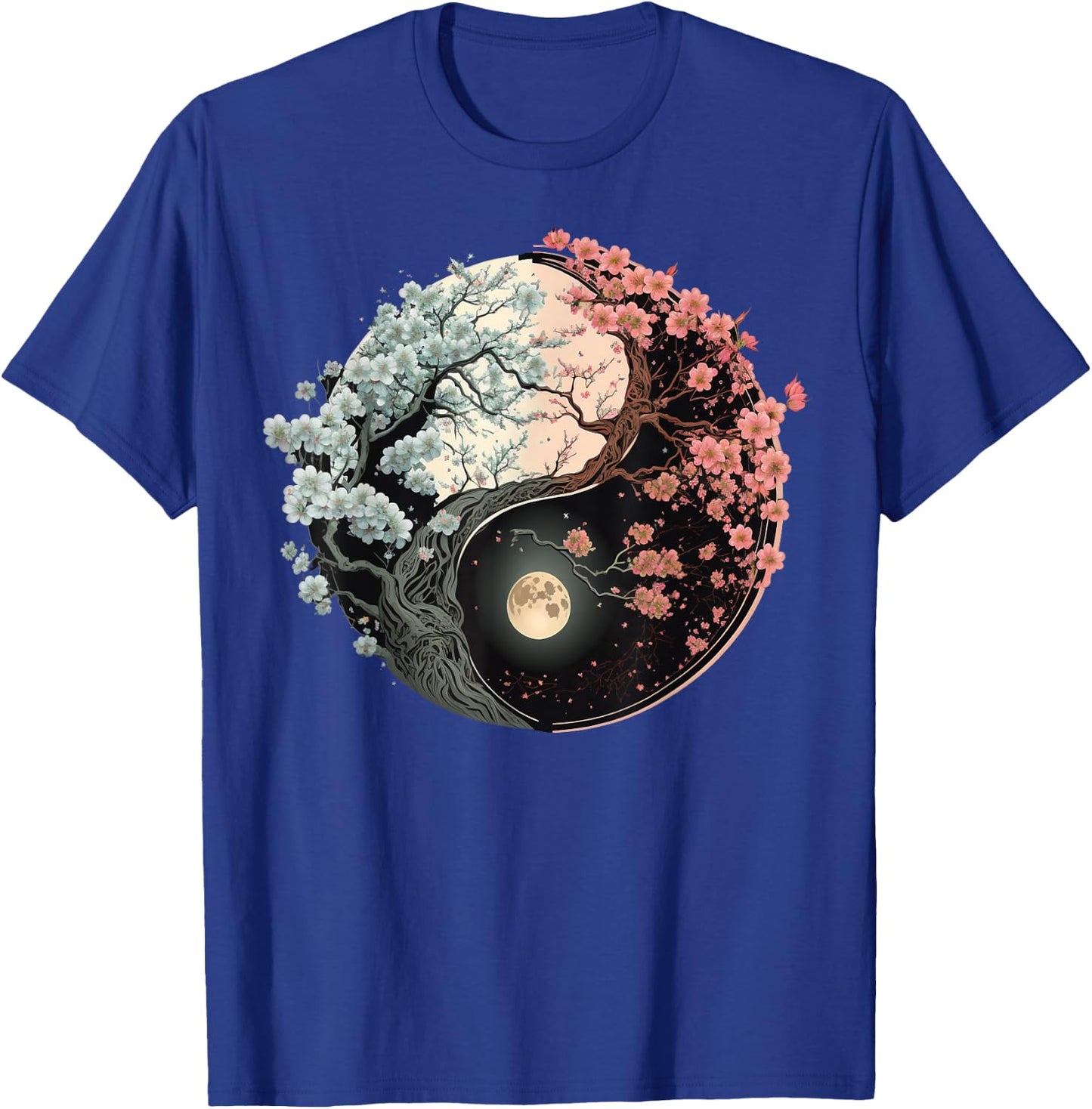 Taoism Yin Yang Cherry Blossom on Taijitu Yin Yang T-Shirt - T-Shirt | Royal