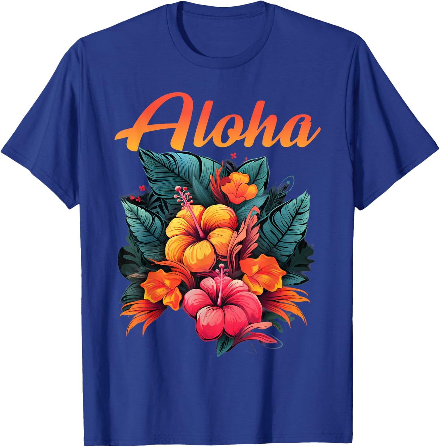 Aloha Tropical Hawaiian Flowers Hibiscus Orchid Hawaiian T-Shirt - T-Shirt | Royal