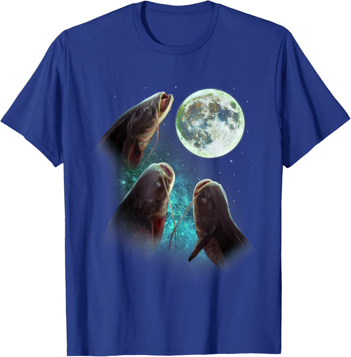 Fisherman Three Catfish Howl At Moon Wolfs Wolves Parody T-Shirt - T-Shirt | Royal