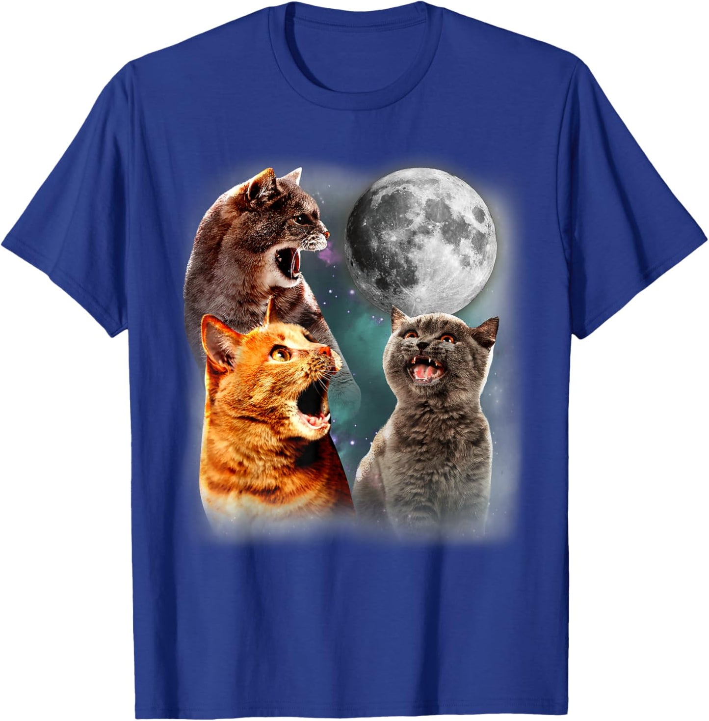 3 Moon Howling Cat Head For Cat Lover, Dad, Mom T-Shirt - T-Shirt | Royal