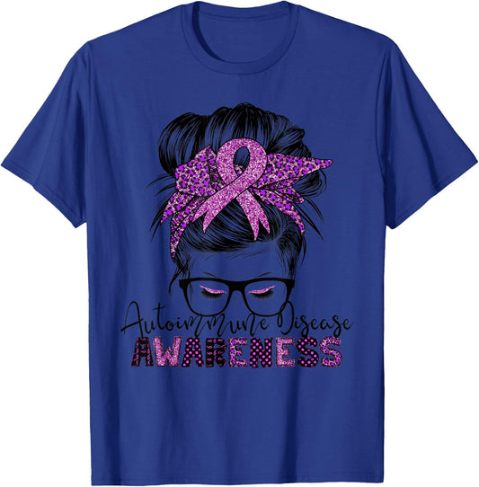 Autoimmune Disease awareness messy hair bun T-Shirt - T-Shirt | Royal