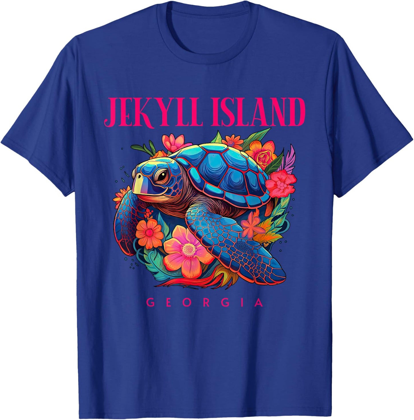 Jekyll Island Georgia Floral Beach Turtle Souvenir T-Shirt - T-Shirt | Royal