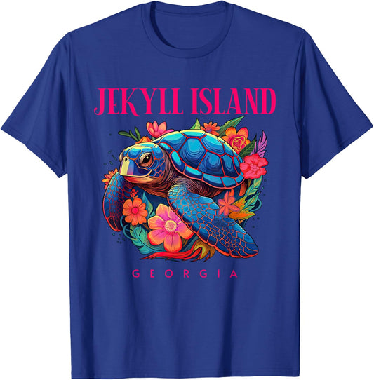 Jekyll Island Georgia Floral Beach Turtle Souvenir T-Shirt - T-Shirt | Royal