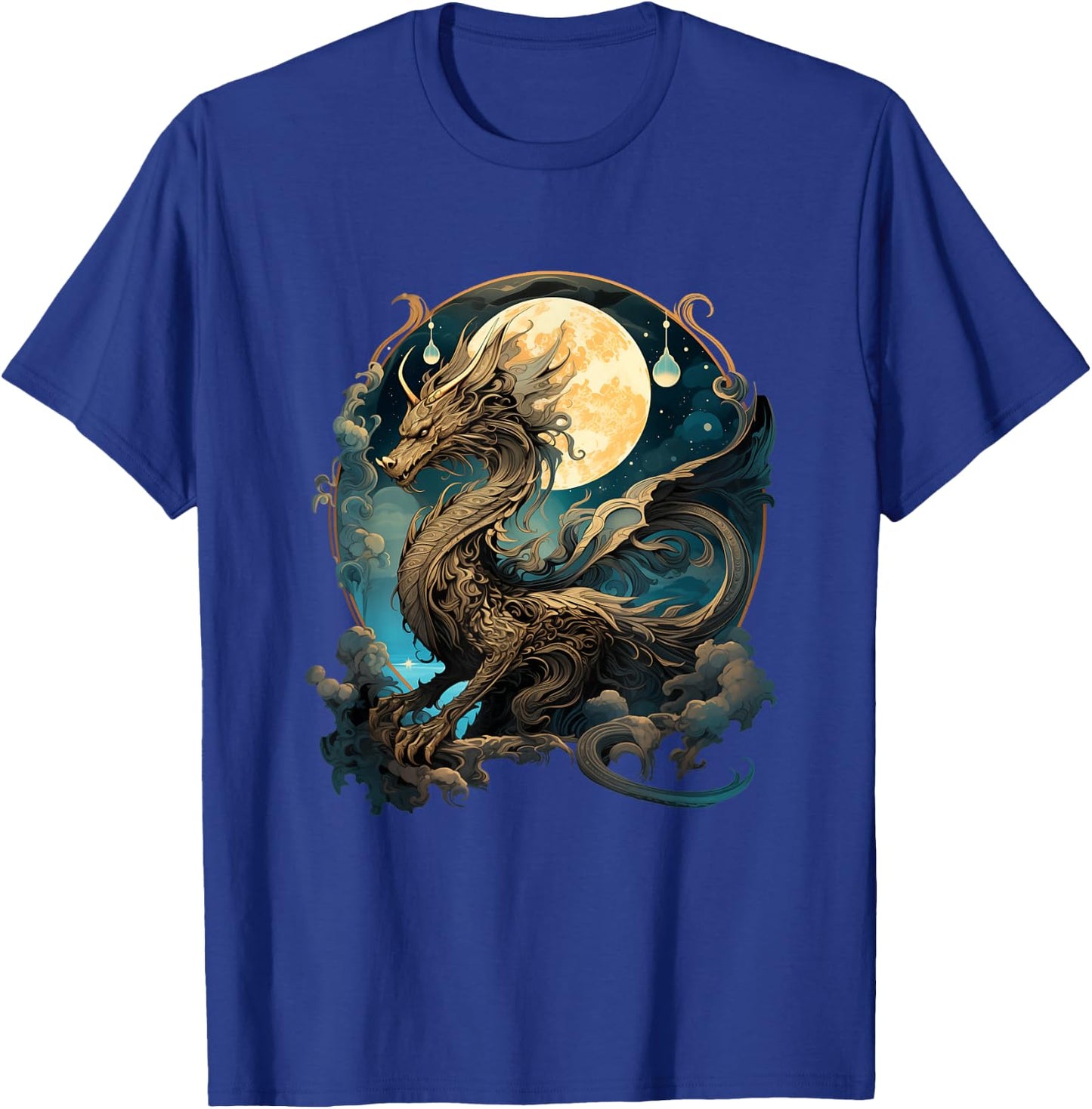 Beautiful Lunar Gold Dragon Floral Art Noveau T-Shirt - T-Shirt | Royal