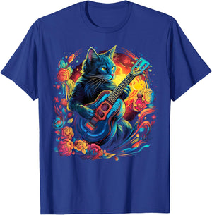 Rock Cat Playing Guitar Cat Funny Guitar Cat Kitty T-Shirt - T-Shirt | Royal