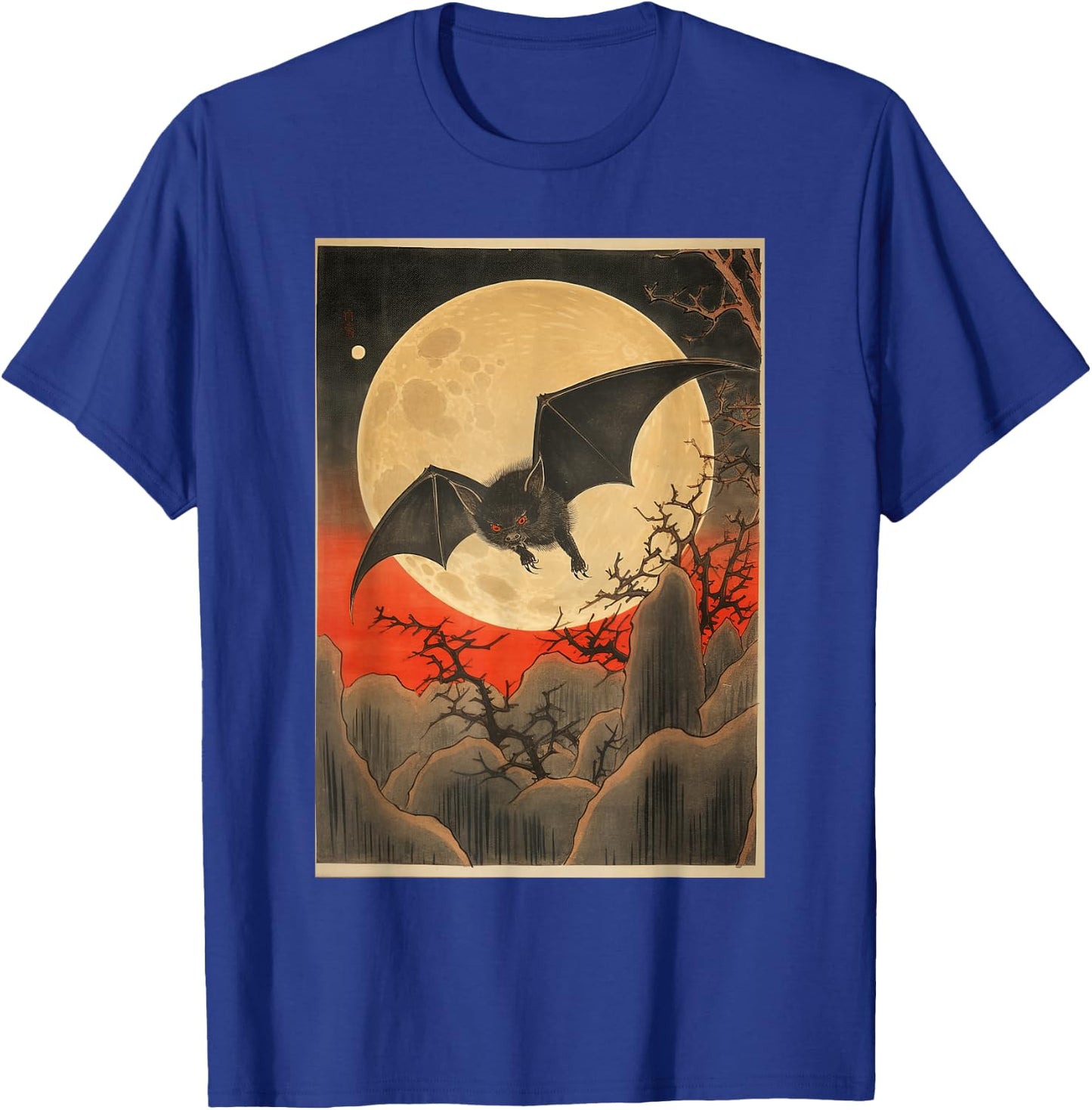 Japanese Woodblock Art 1905 Bat in Moon Meiji Era T-Shirt - T-Shirt | Royal