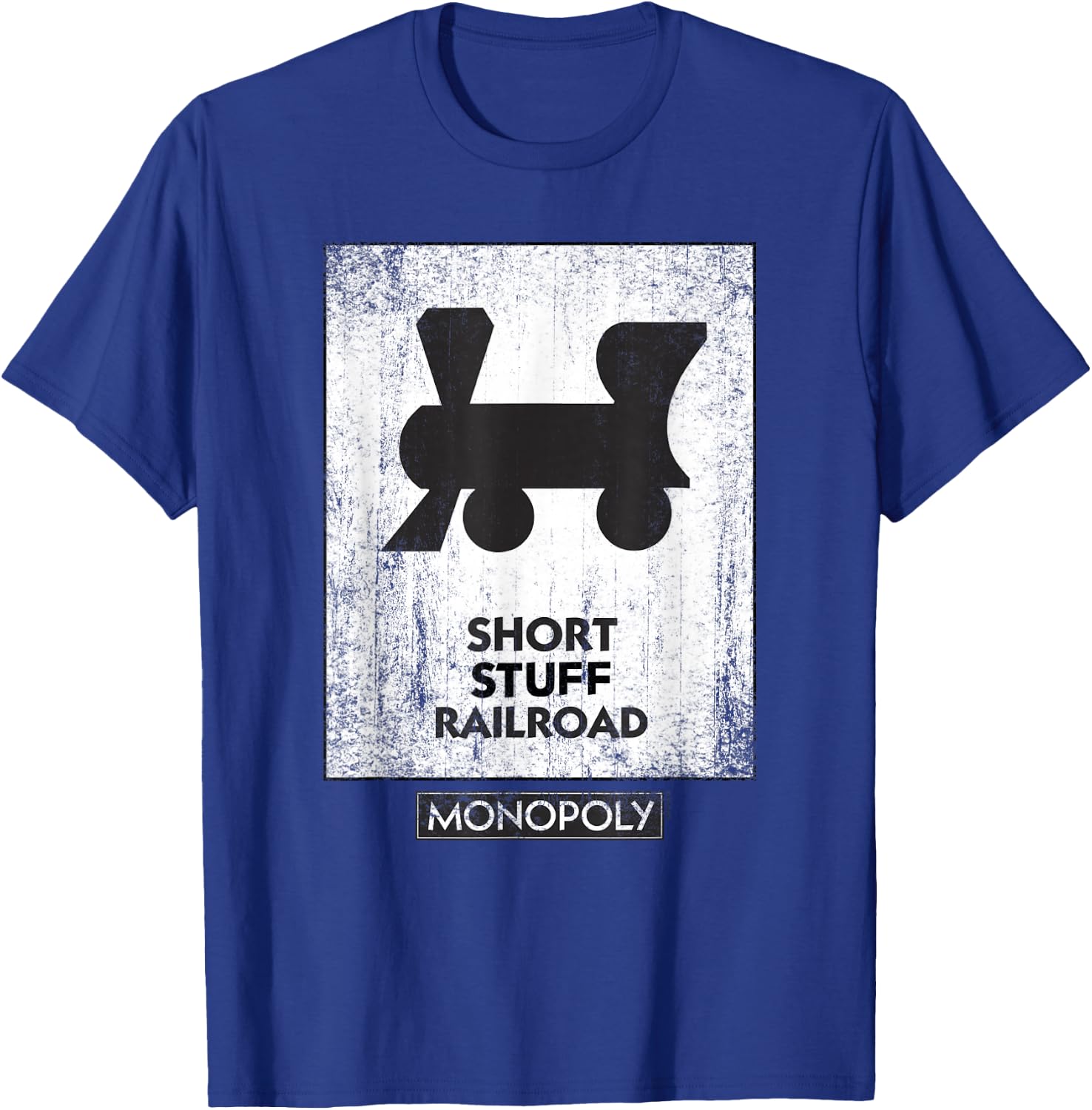 Monopoly Mr. Monopoly Short Stuff Railroad Distressed Logo T-Shirt - T-Shirt | Royal