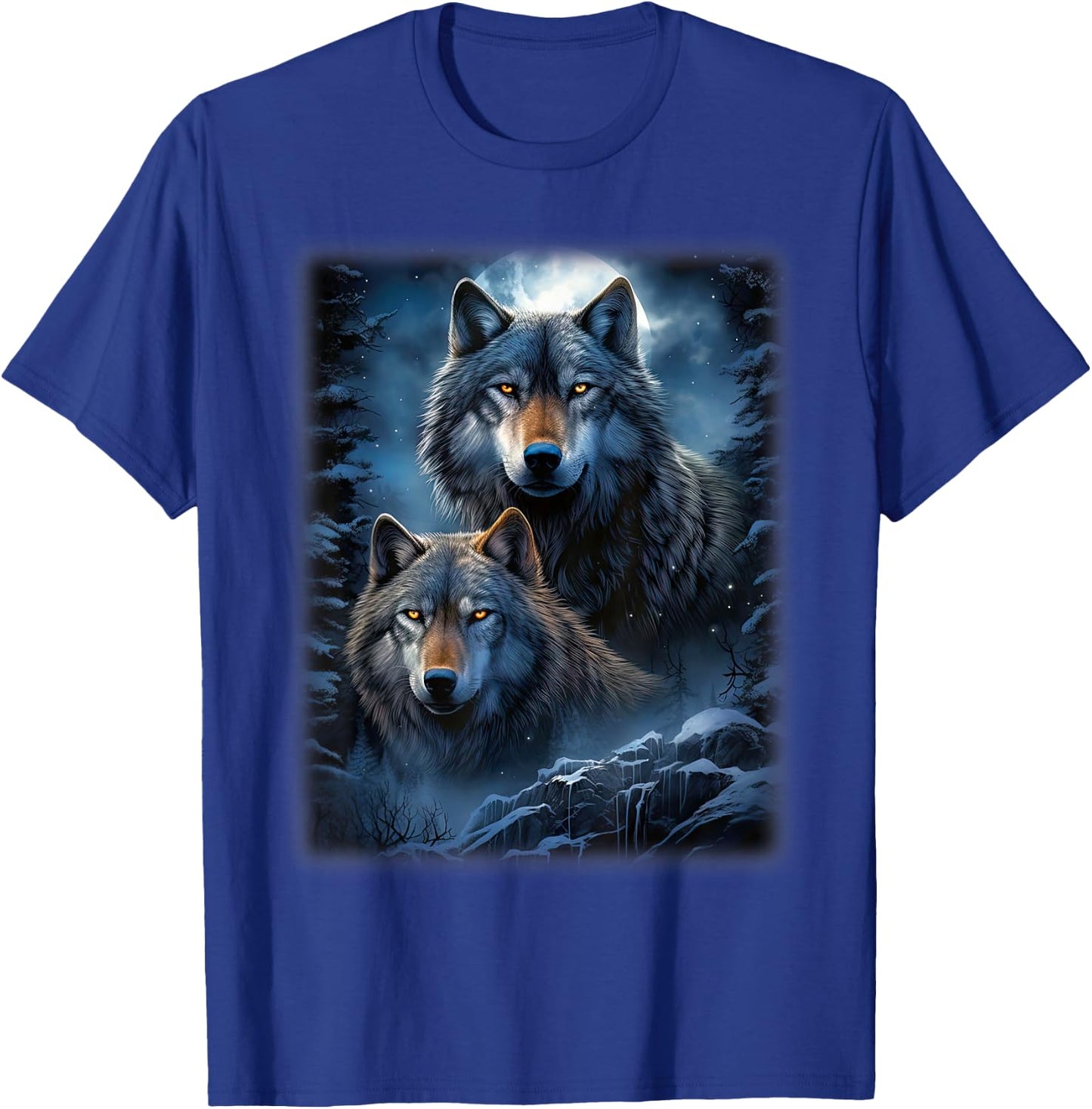 Wolf Wolves in Forest by Night Moon Fantasy Art Wildlife T-Shirt - T-Shirt | Royal