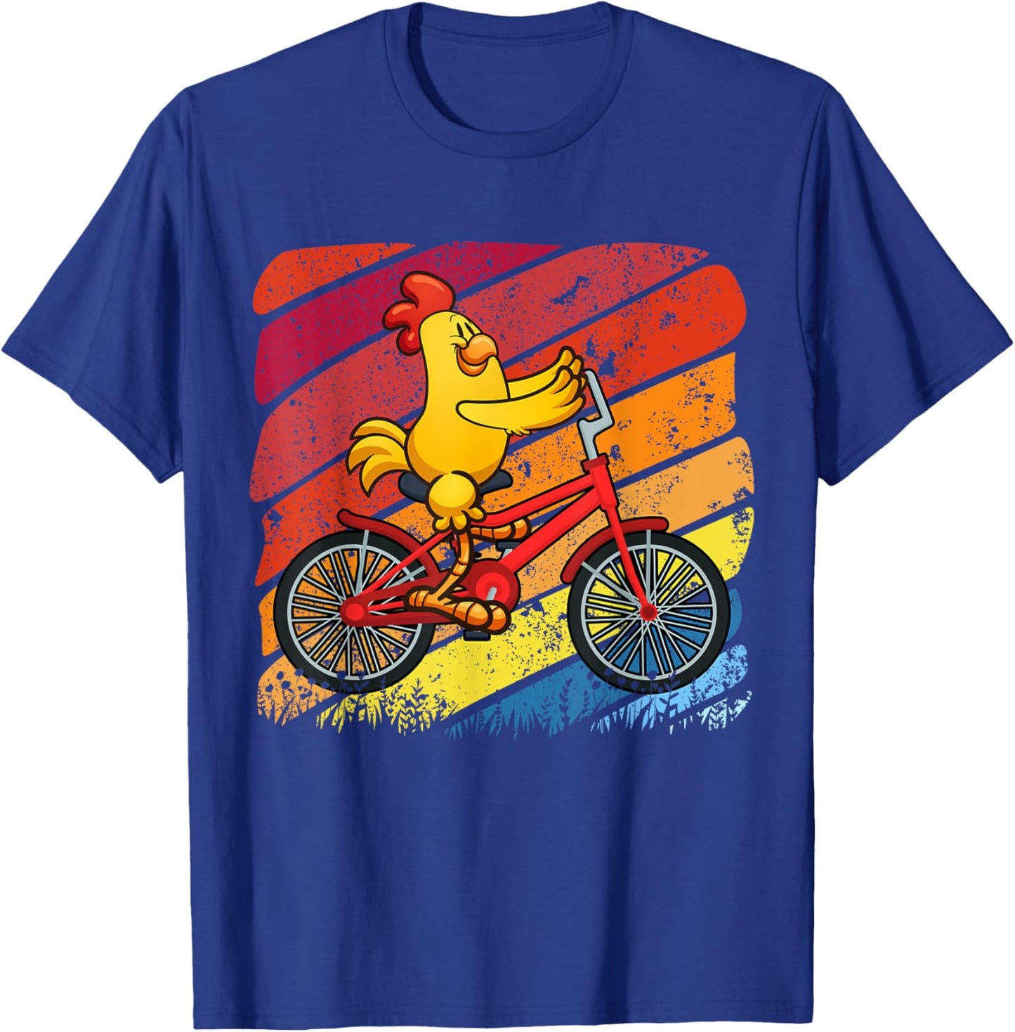Vintage Retro Chicken Riding Bicycle Cyclist Farm Animal T-Shirt - T-Shirt | Royal