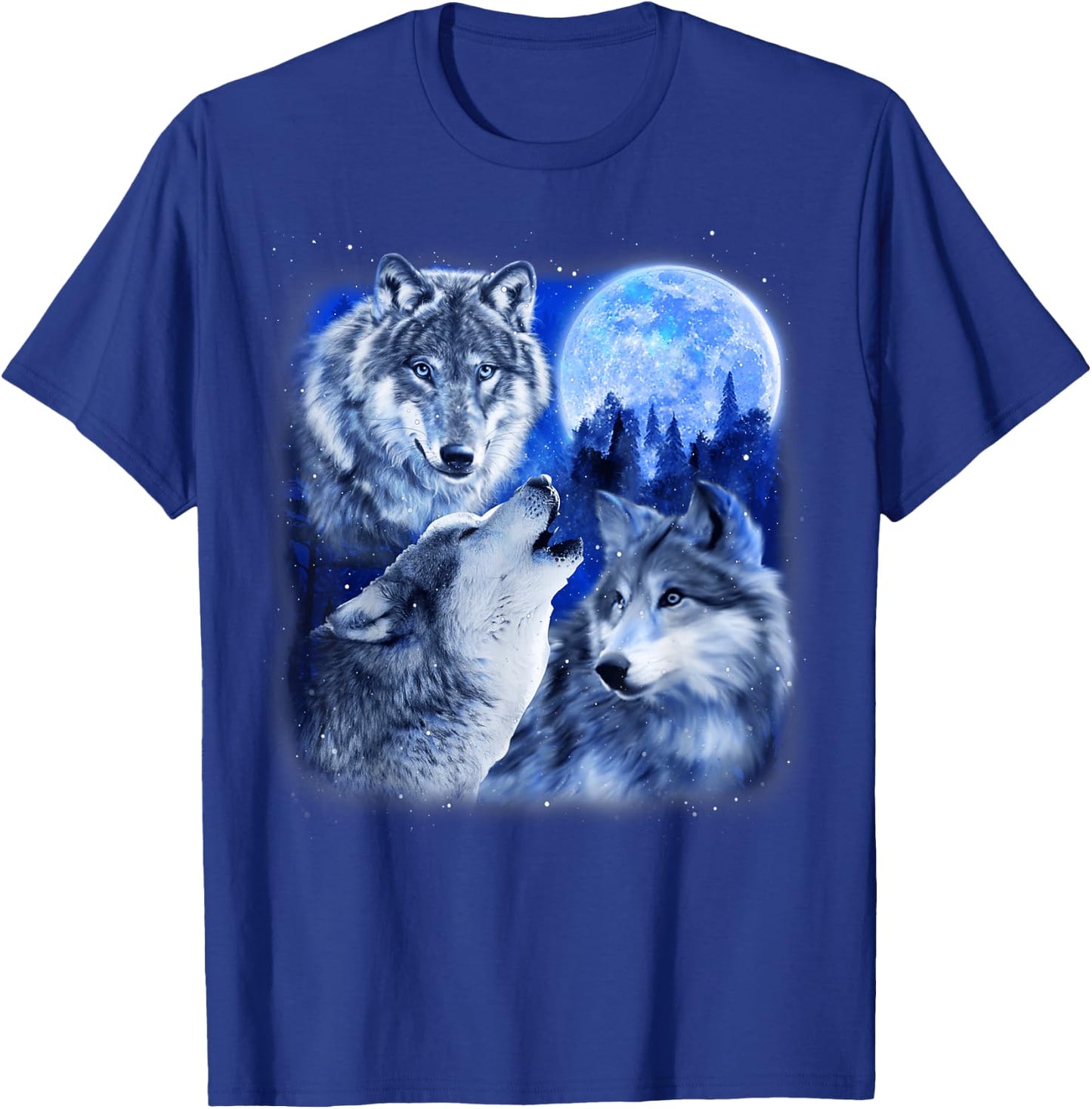 Three Wolves 3 Grey Wolf Howling At The Moon Wild Animal T-Shirt - T-Shirt | Royal
