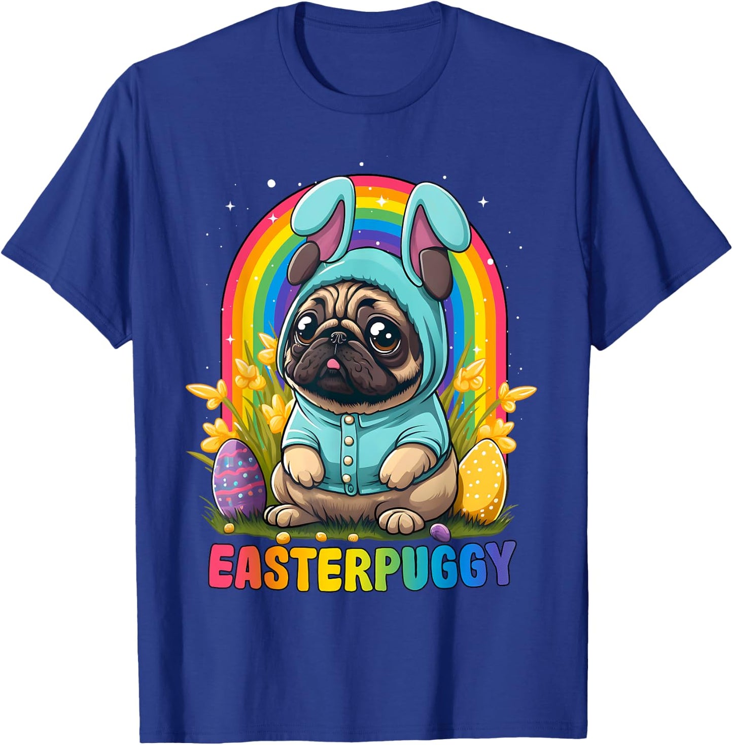 Funny Easter Pug Dog Easterpuggy Cute Pug Lover Rainbow Women Kids T-Shirt - T-Shirt | Royal