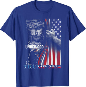 One Nation Under God Trump 2024 God American Flag Men T-Shirt - T-Shirt | Royal
