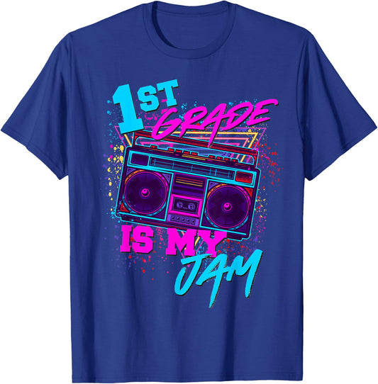 1st Grade Is My Jam Vintage 80s 80's Teacher Student Retro T-Shirt - T-Shirt | Royal