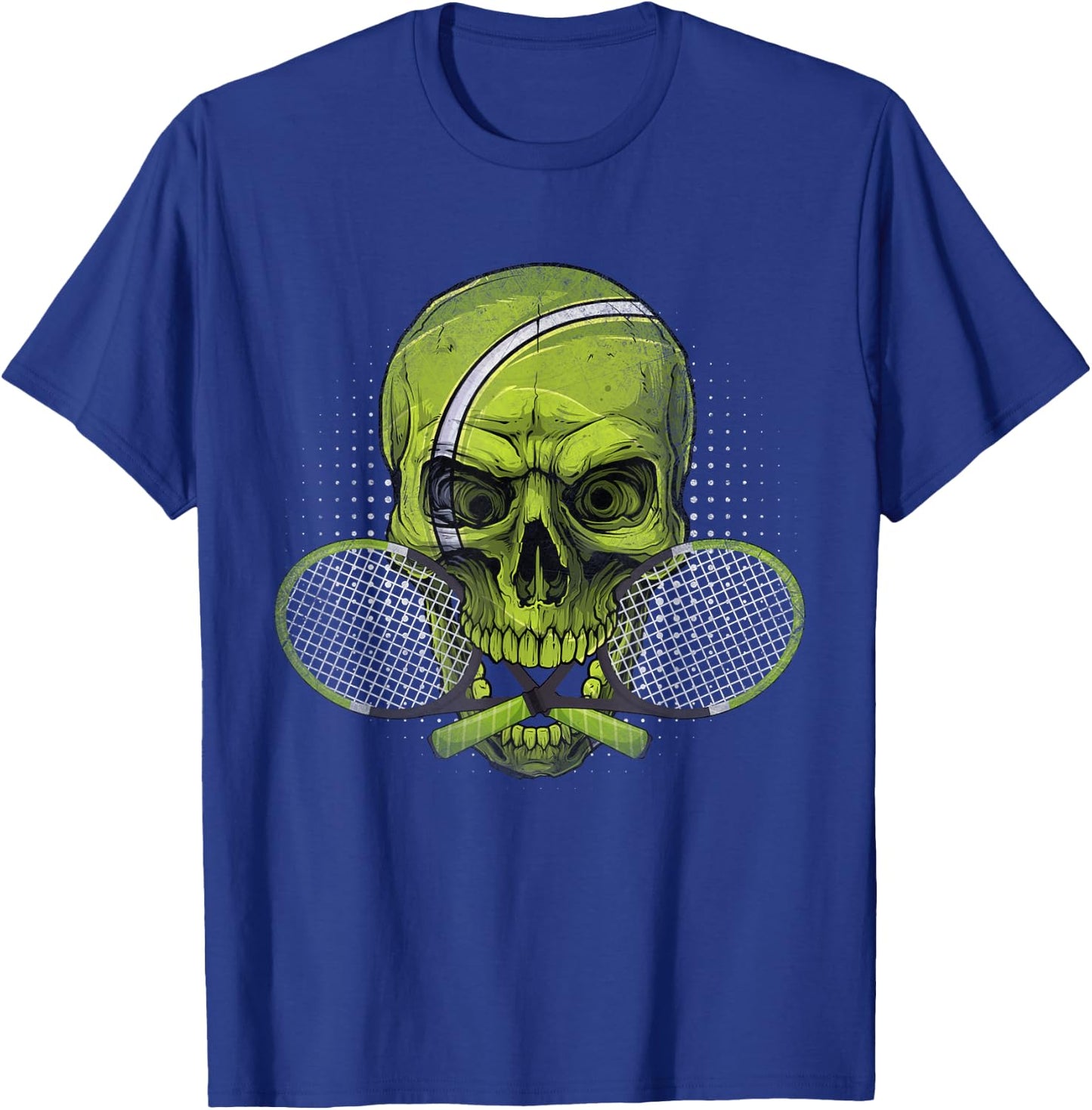 Skeleton Head Skull Tennis Ball & Rackets Happy Halloween T-Shirt - T-Shirt | Royal
