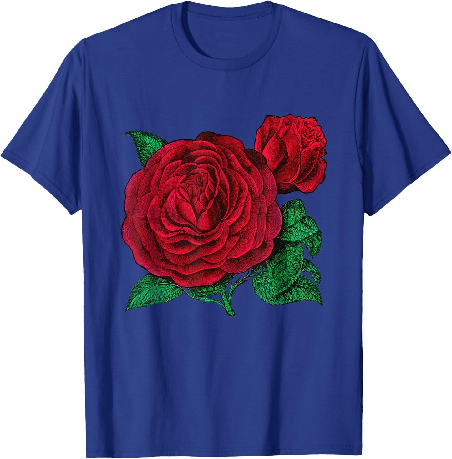 Vintage Red Roses Flower Floral Illustration Blossom Lovers T-Shirt - T-Shirt | Royal