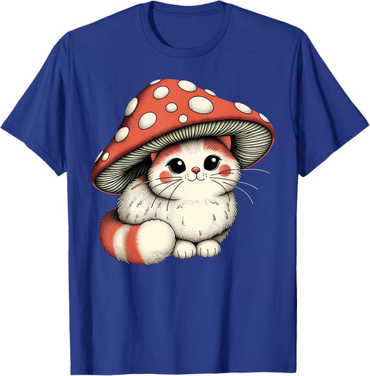 Cottagecore Cute Cat with Mushroom Hat Mushroom Cat Women Kids T-Shirt - T-Shirt | Royal