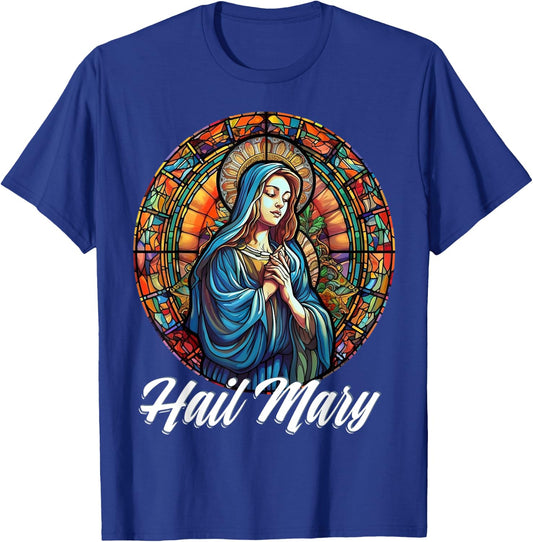 Hail Mary Our Lady Blessed Mother Rosary Catholic T-Shirt - T-Shirt | Royal