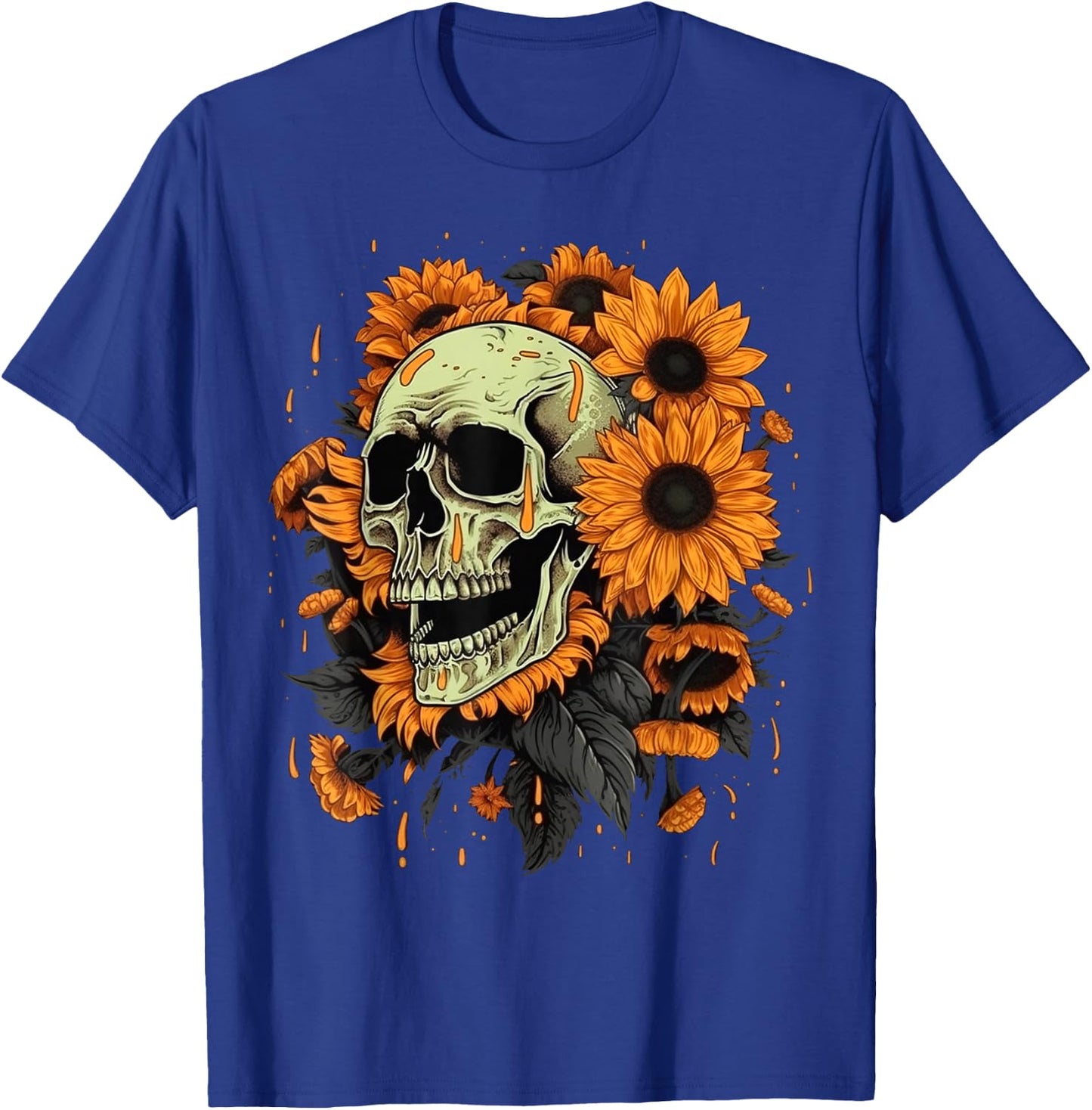 Skull Flowers on Rocker Sunflower Sugar Skull T-Shirt - T-Shirt | Royal