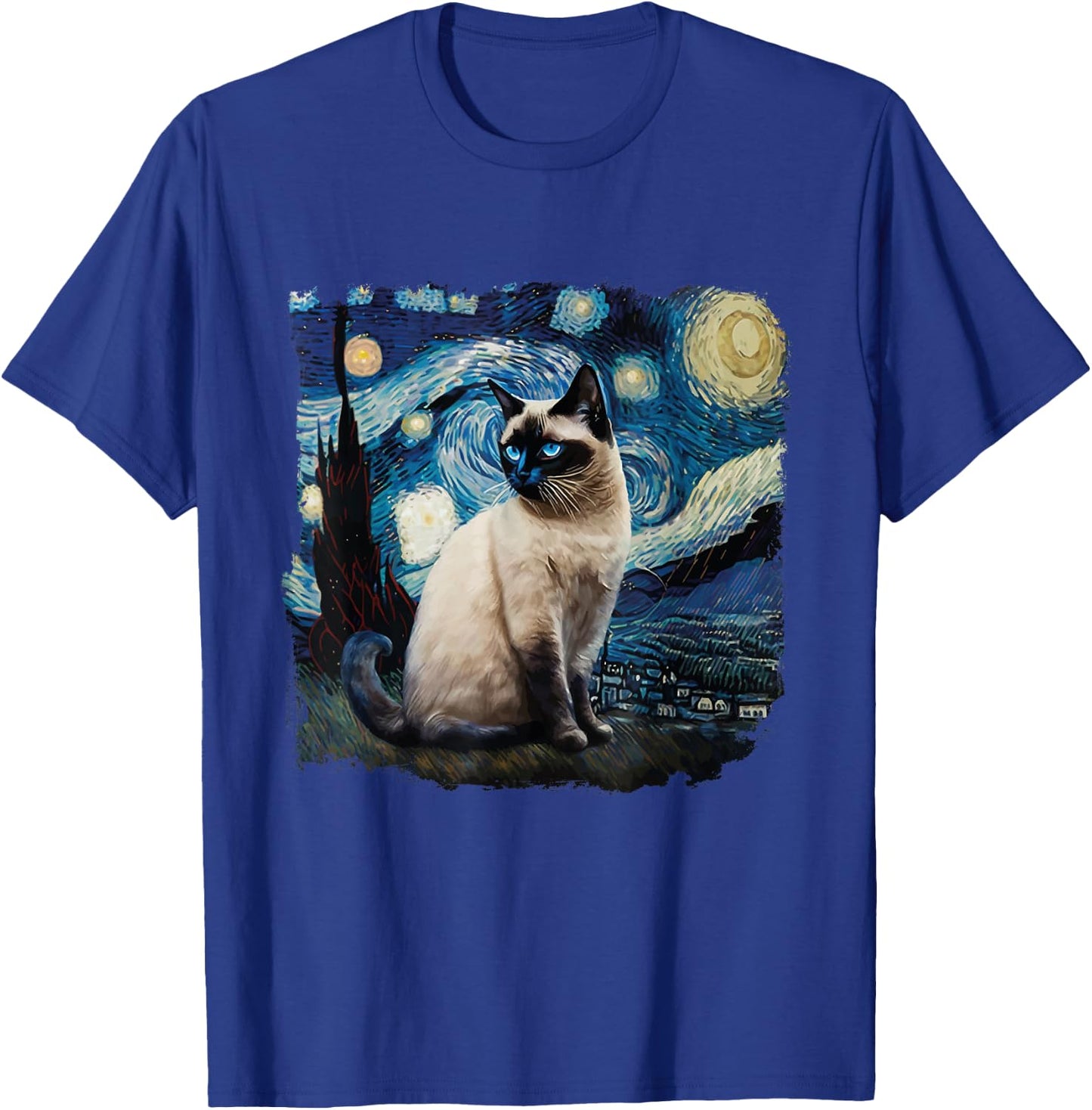 Cute Van Gogh Starry Night Cat Siamese Cat Lover Funny T-Shirt - T-Shirt | Royal