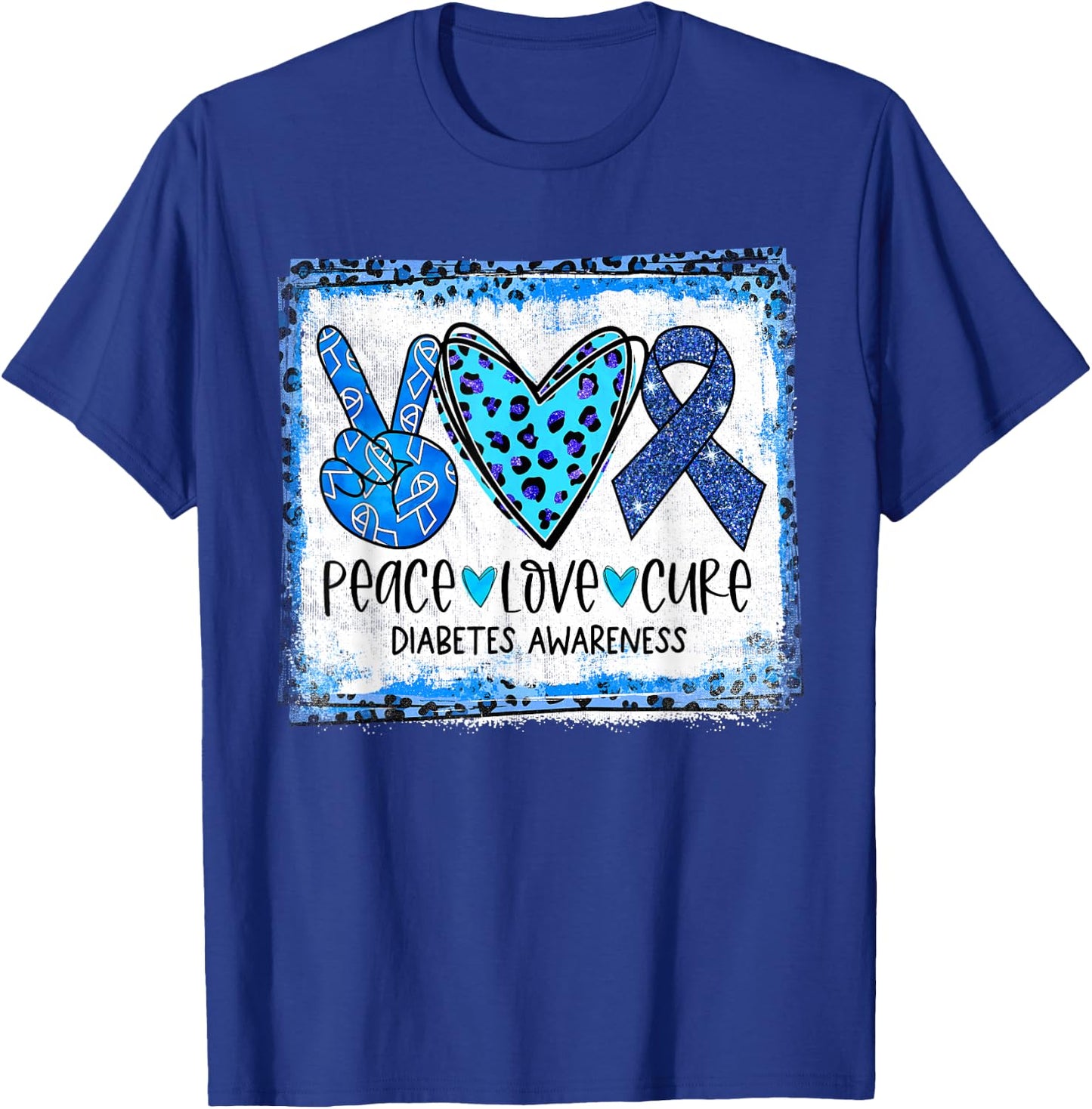 Peace Love Cure Blue Ribbon T1D Type 1 Diabetes Awareness T-Shirt - T-Shirt | Royal