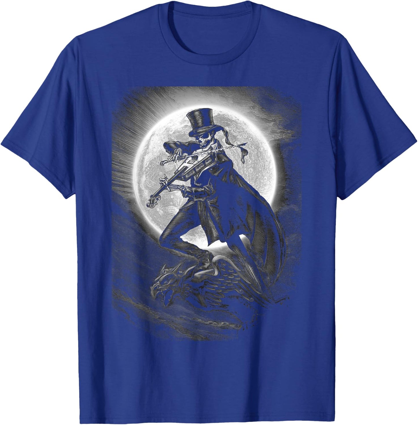 Halloween Skeleton Playing Violin - Rock And Roll Band T-Shirt - T-Shirt | Royal