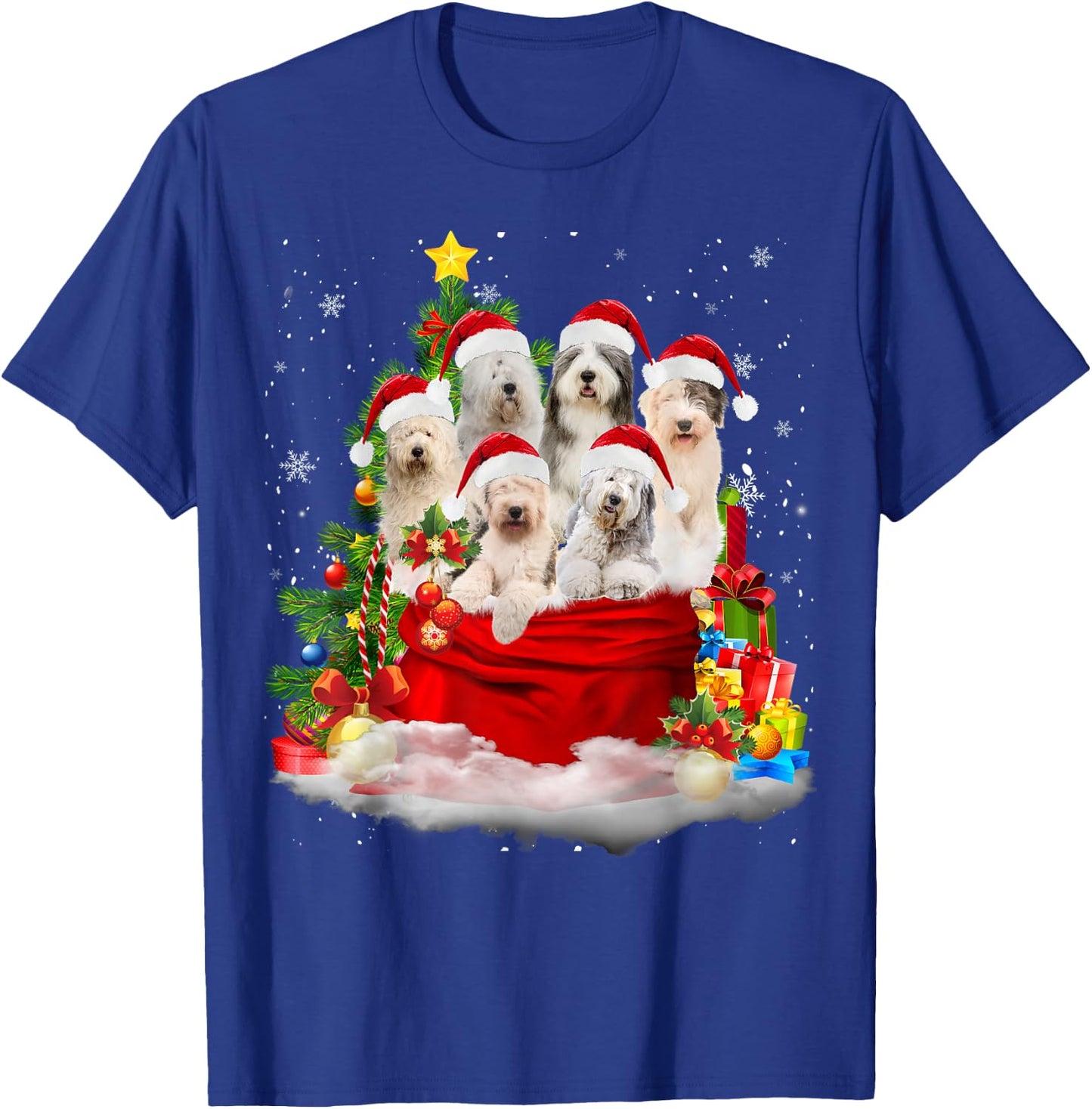 Old English Sheepdog Christmas Santa Claus Bag Xmas Pajama Men Women Kids T-Shirt - T-Shirt | Royal