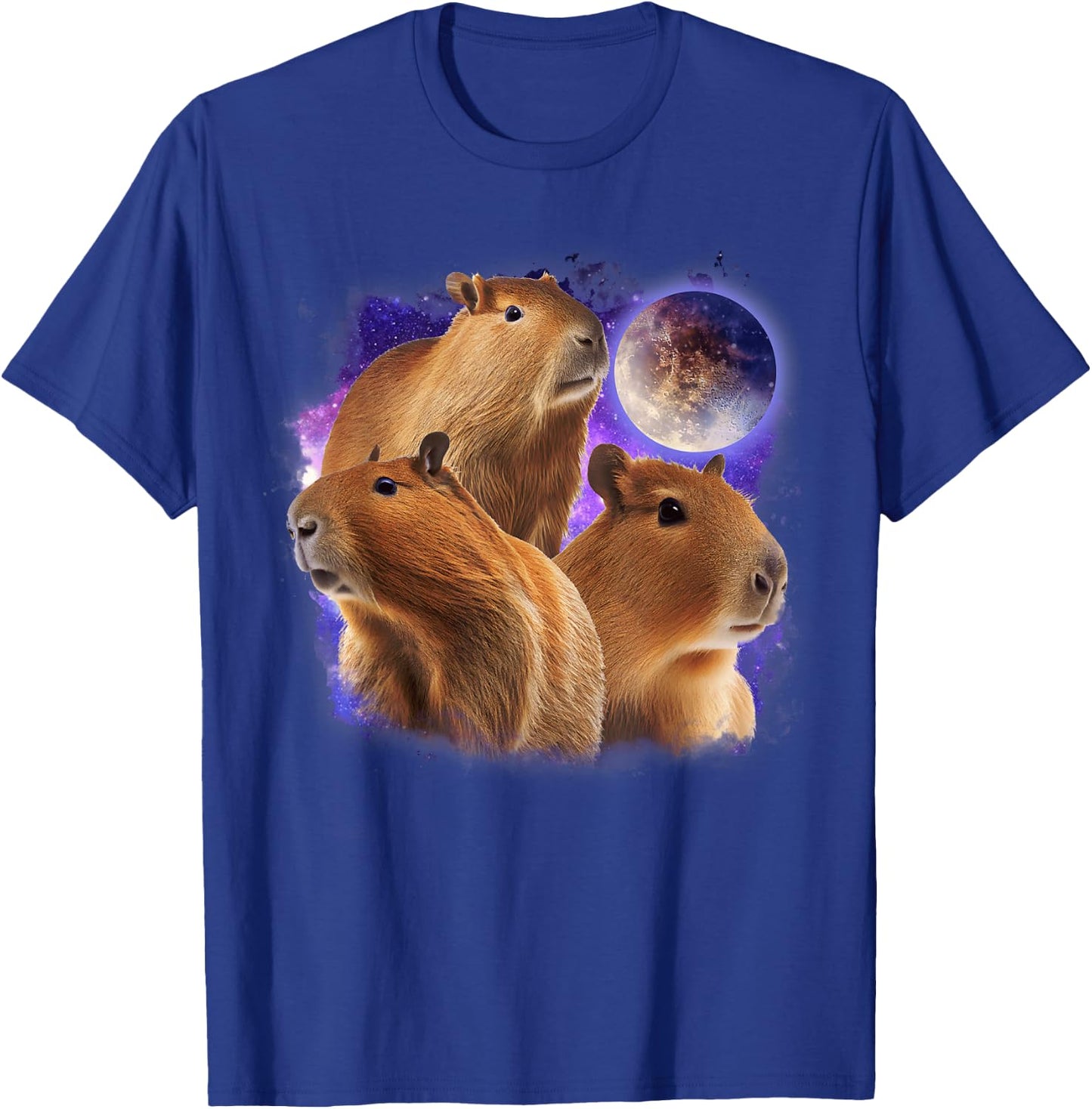 Full Moon Three Capybara Funny 3 Rodent Galaxy Capybaras T-Shirt - T-Shirt | Royal